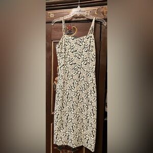 Chic Black, Gray and White Brocade Midi Dress